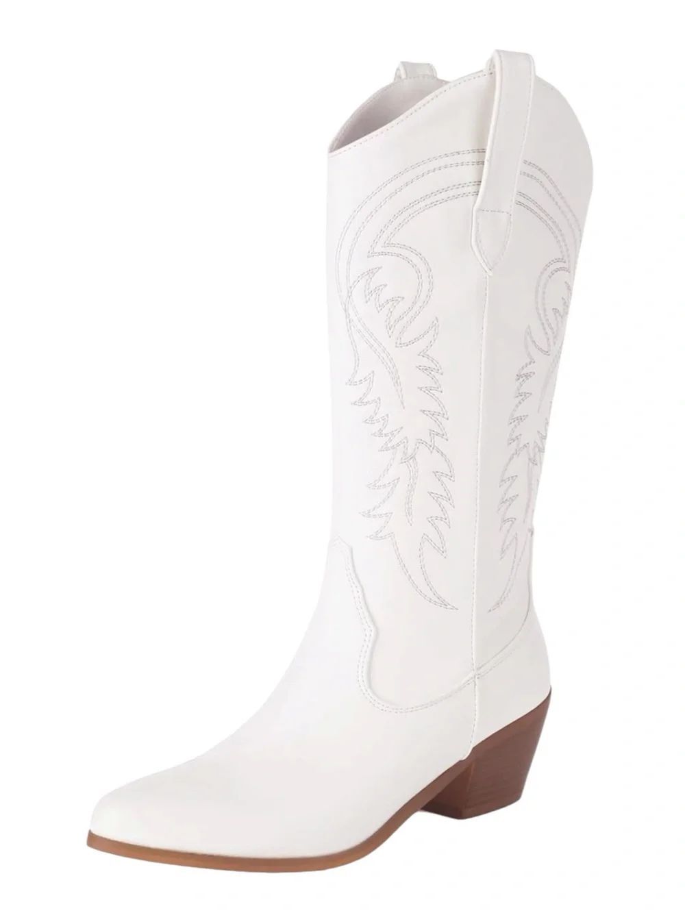 White Embroidered Western Cowboy Mid-Calf Boots Size 38